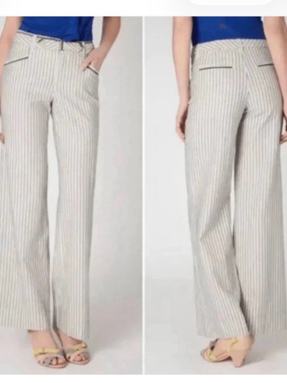 Anthropologie Cartonnier Pinstriped Belted Wide Leg Coastal Career Pants